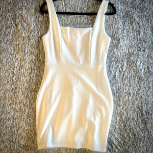 New, white, Pink Lily, medium size, dress. Short, form fitting, square neckline.